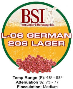 An icon for BSI L-06 German 206 Lager beer yeast with brewing specifications.