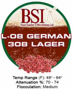 An icon that represents BSI L-08 German 308 Lager beer yeast with brewing specifications.