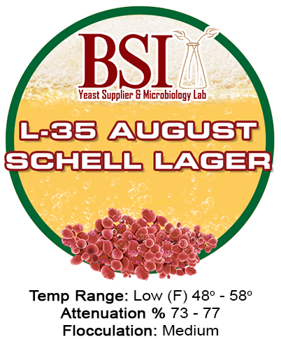 An icon that represents BSI L-35 August Schell Lager beer yeast with brewing specifications.