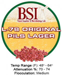 An icon that represents the BSI beer yeast strain L-78 Pils Lager with brewing specifications.