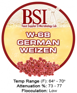 A symbol of W-68 German Weizen with beer and yeast.